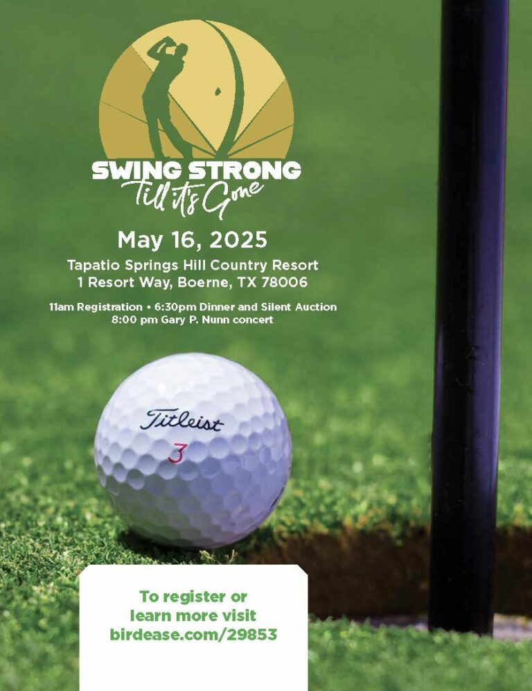 Golf Tournament Poster for Swing Strong ’til It’s Gone, May 16, 2025, at Tapatio Springs in Boerne, Texas, Supporting Parkinson’s Research