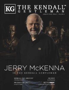 Jerry McKenna, sculptor and January 2026 cover of The Kendall Gentleman, photographed among his bronze works