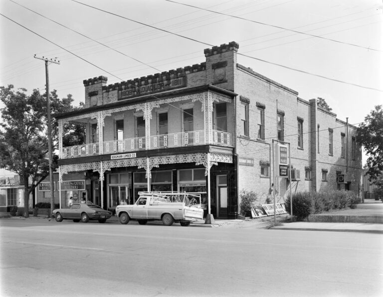 Historic H.o. Adler General Merchandise Store Building in Downtown Boerne Texas, Later Home to Bergmann Lumber Company and Now Tusculum Brewing Company