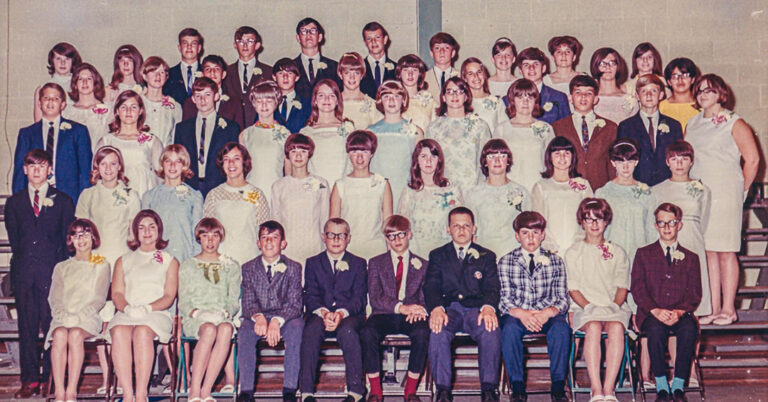 Vintage Mid-century School Class Portrait of Students Dressed Formally for a School Photograph.