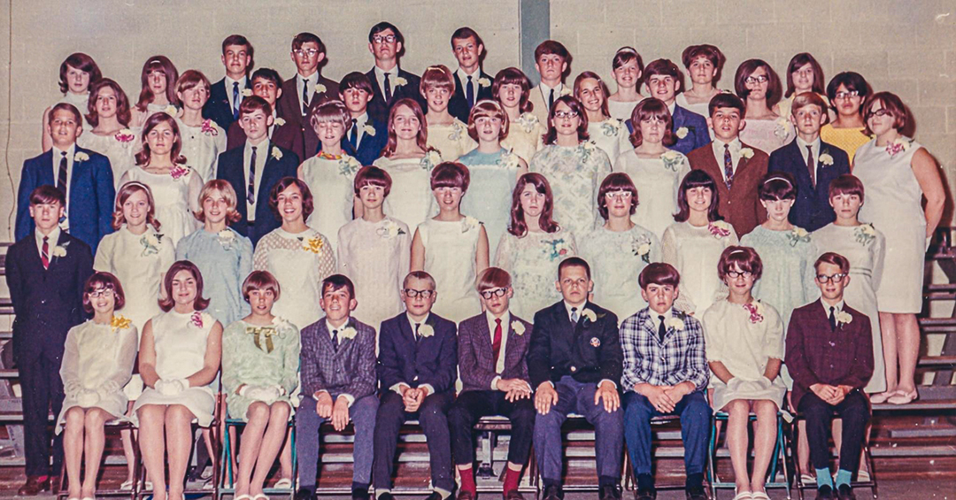 Vintage Mid-century School Class Portrait of Students Dressed Formally for a School Photograph.