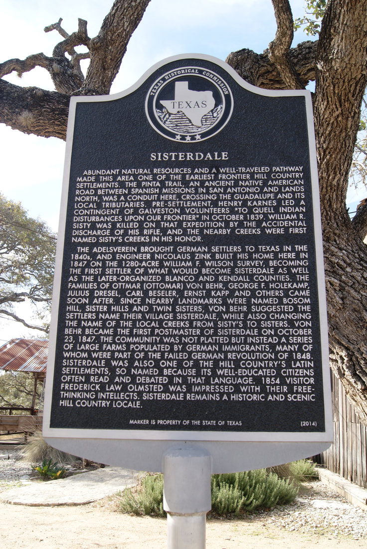 Texas Historical Commission Marker for Sisterdale in Kendall County