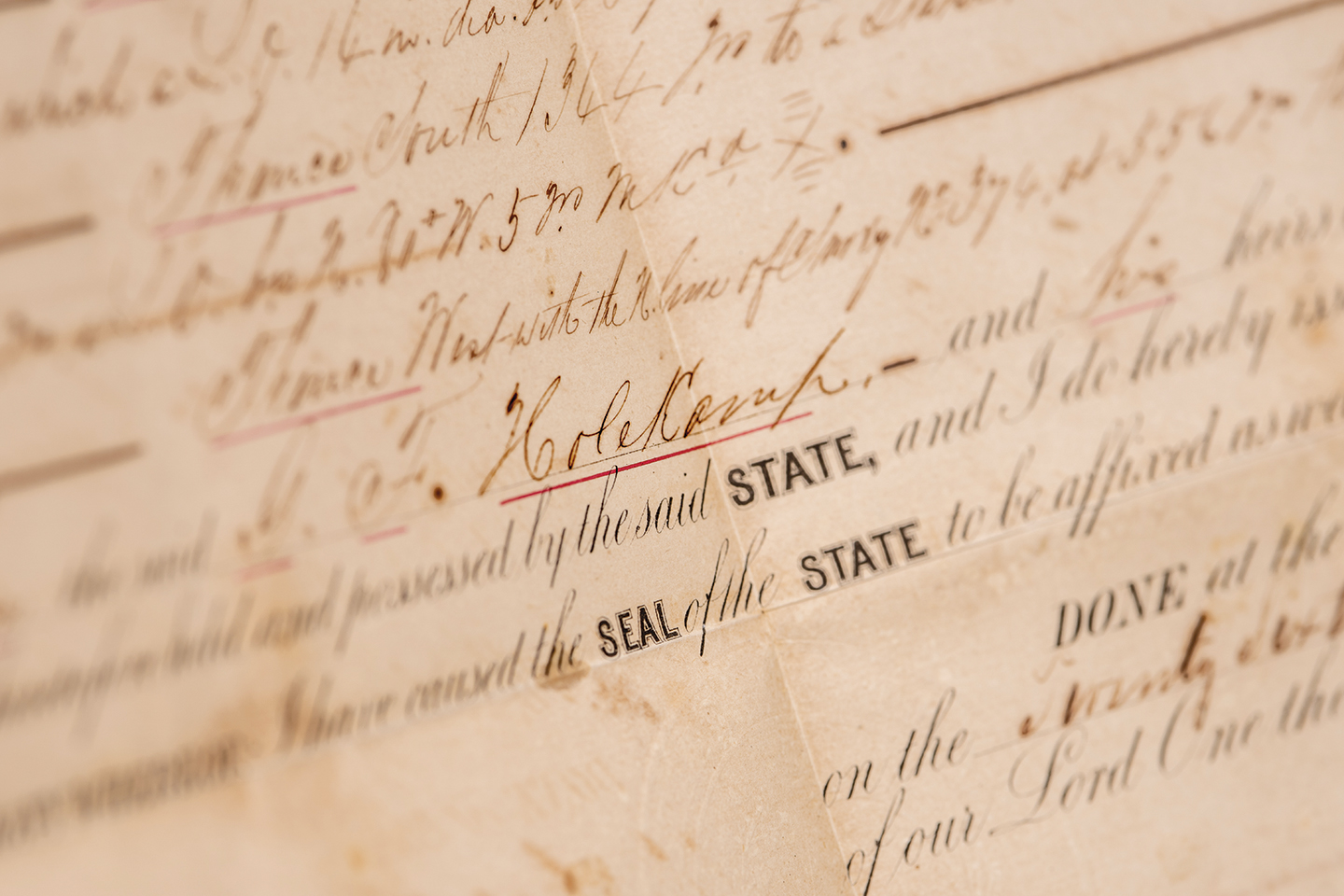 Scan of an Antique State of Texas Land Document with Ornate Lettering and a Seal